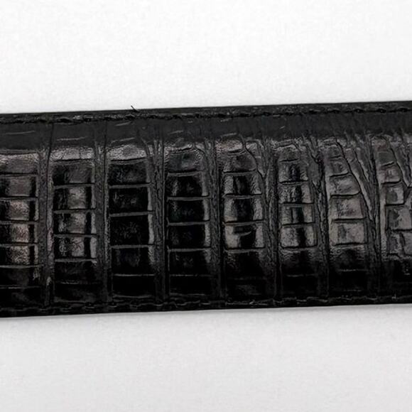 Vintage 90s Onyx Croc Embossed Western Leather Belt Black Silver Tone Size 32 main image 8
